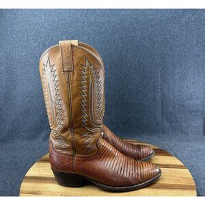 Vintage 1980s Dan Post Brown Peanut Brittle Teju Lizard Boots 8.5